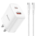 Conjunto de cargador Yesido YC19U PD20W USB-C/Tipo-C y QC18W USB-A con doble puerto y cable Tipo-C a Tipo-C., YC19U