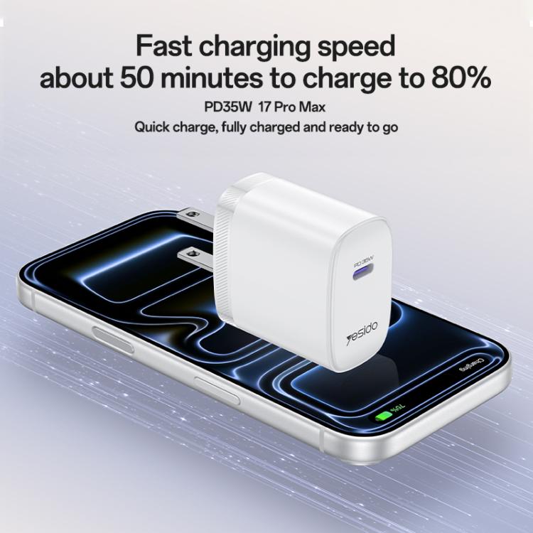 Yesido YC20U PD35W Cargador rápido de un solo puerto USB-C/Tipo-C con cable Tipo-C a Tipo-C, YC20U