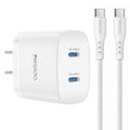 Kit de cargador rápido doble USB-C Yesido PD45W con cable USB-C a USB-C., US Plug, EU Plug, UK Plug