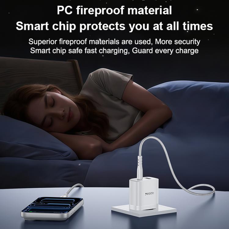 Conjunto de cargador Yesido YC106 PD20W USB-C/Tipo-C y QC18W USB-A con doble puerto y cable Tipo-C a Tipo-C., YC106