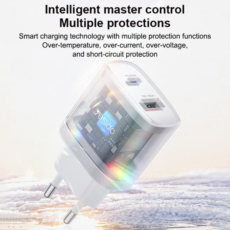 Conjunto de cargador Yesido YC106 PD20W USB-C/Tipo-C y QC18W USB-A con doble puerto y cable Tipo-C a Tipo-C., YC106