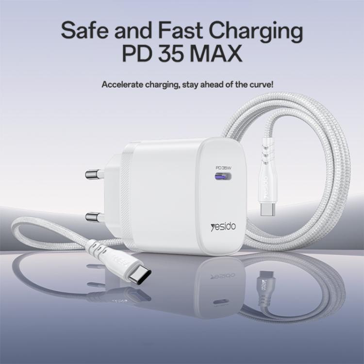 Cargador rápido Yesido YC107 PD35W USB-C / Tipo-C de un solo puerto con cable Tipo-C a Tipo-C., YC107