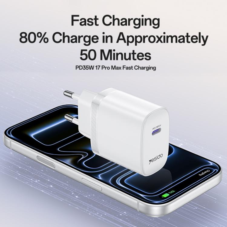 Cargador rápido Yesido YC107 PD35W USB-C / Tipo-C de un solo puerto con cable Tipo-C a Tipo-C., YC107