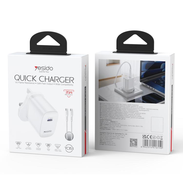 Yesido YC153 PD35W Cargador rápido de un solo puerto USB-C/Tipo-C con cable Tipo-C a Tipo-C, YC153