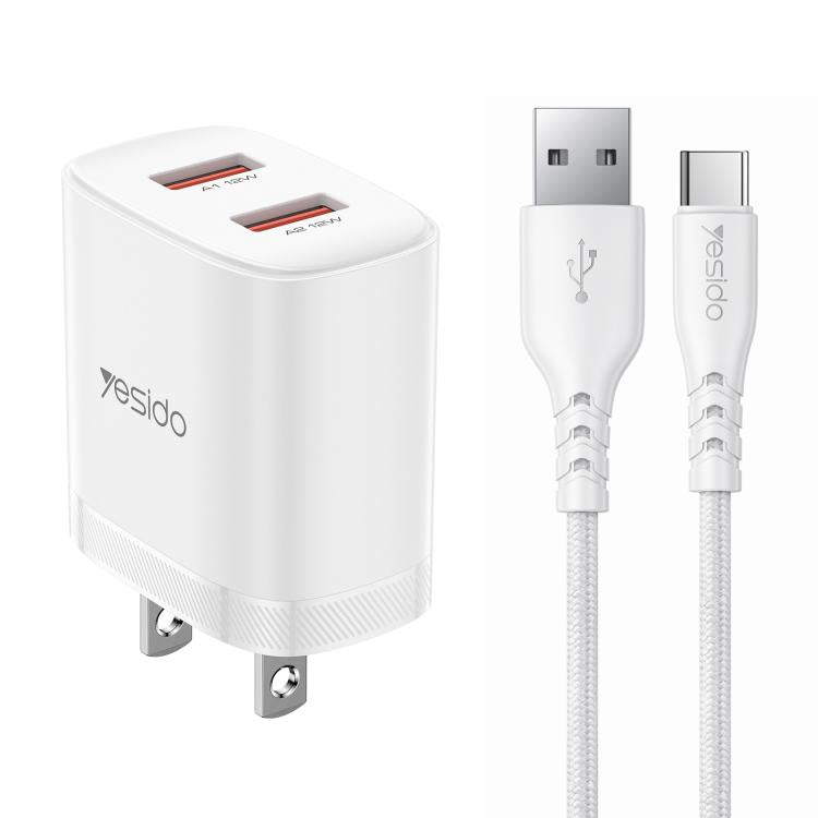 Cargador Yesido YC17U de 12 W y 2,4 A con dos puertos USB y cable de datos USB a tipo C de 1 m., YC17U