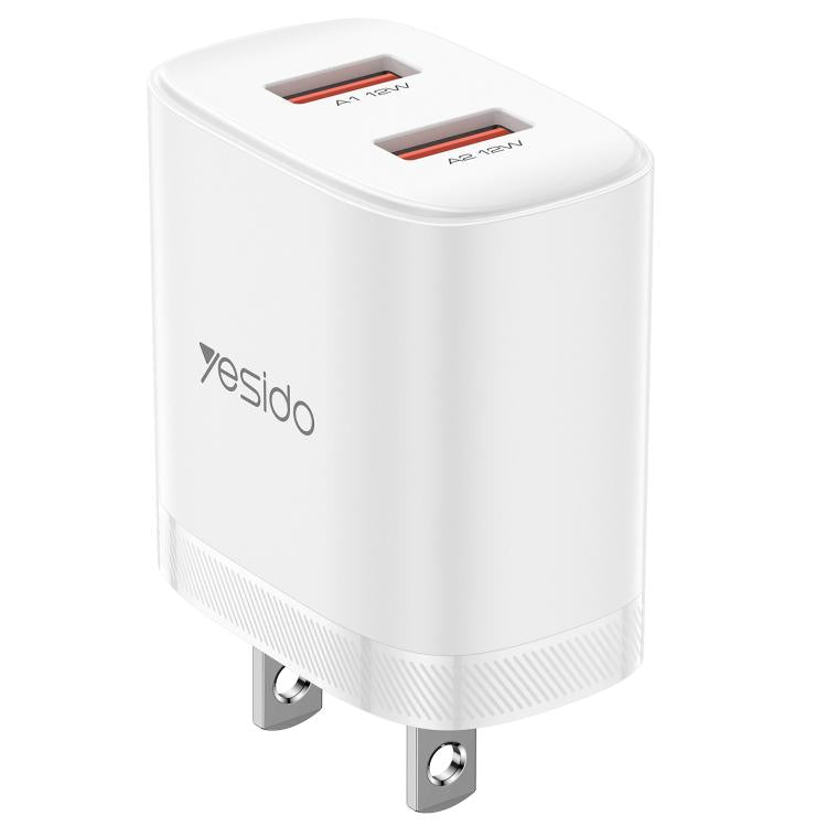 Cargador Yesido YC17U de 12 W y 2,4 A con dos puertos USB y cable de datos USB a tipo C de 1 m., YC17U