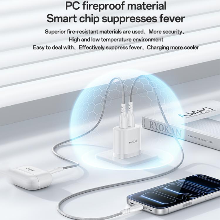 Cargador Yesido YC17U de 12 W y 2,4 A con dos puertos USB y cable de datos USB a tipo C de 1 m., YC17U