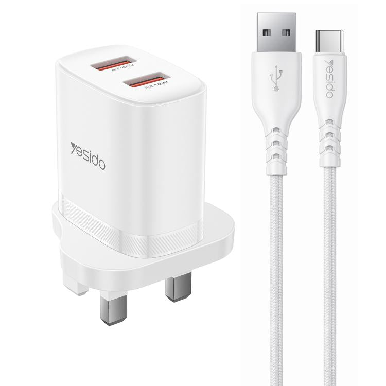 Cargador Yesido YC150 de 12 W y 2,4 A con dos puertos USB y cable de datos USB a tipo C de 1 m., YC150