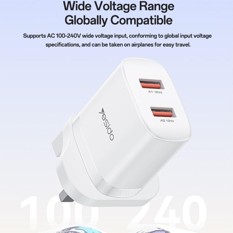 Cargador Yesido YC150 de 12 W y 2,4 A con dos puertos USB y cable de datos USB a tipo C de 1 m., YC150