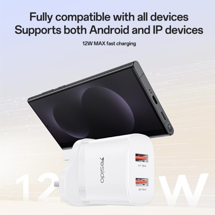 Cargador Yesido YC150 de 12 W y 2,4 A con dos puertos USB y cable de datos USB a tipo C de 1 m., YC150