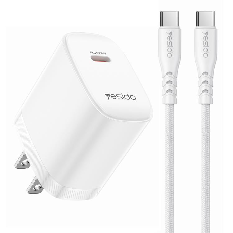 Conjunto de cargador Yesido YC18U PD20W Tipo-C con cable de datos Tipo-C a Tipo-C de 1 m, YC18U