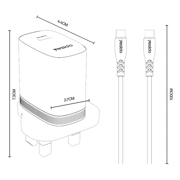 Conjunto de cargador Yesido YC151 PD20W Tipo-C con cable de datos Tipo-C a Tipo-C de 1 m, YC151