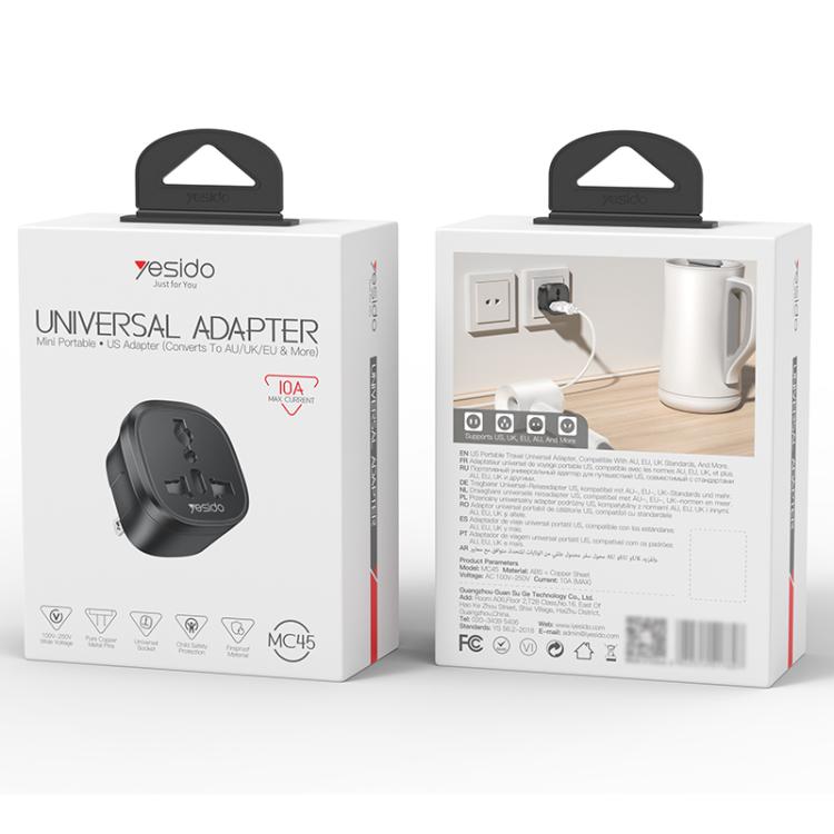 Adaptador universal de viaje Yesido MC45 para enchufes de EE. UU. y Australia, MC45