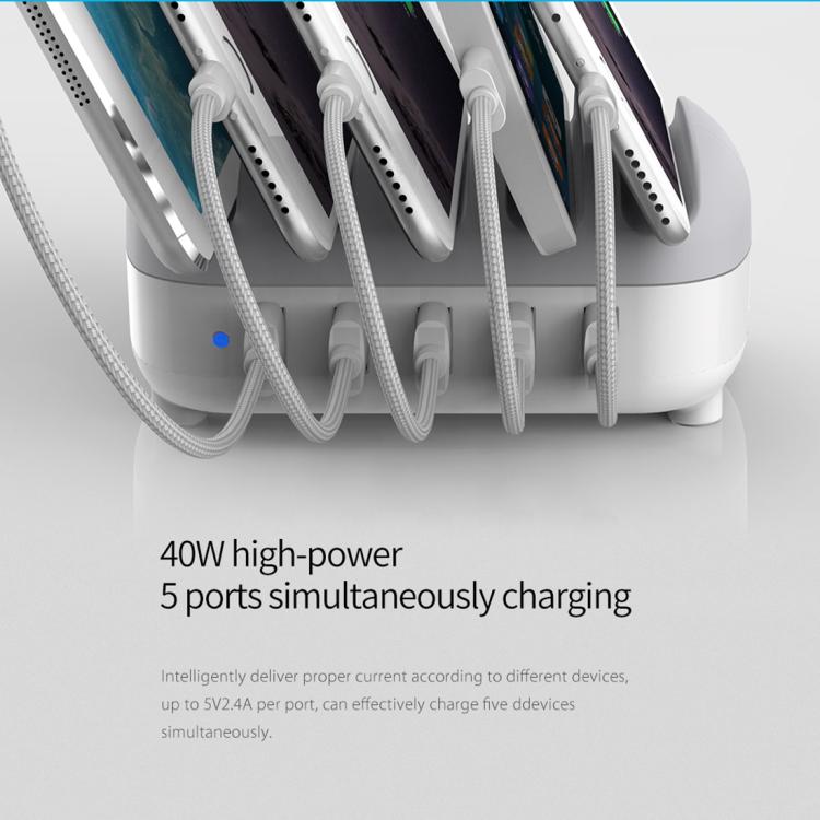 Estación de carga inteligente ORICO DUK-5P de 40 W con 5 puertos USB y soporte., US Plug, UK Plug, AU Plug