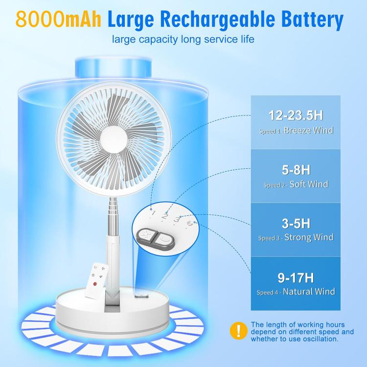 Ventilador eléctrico de escritorio plegable F9 con altura ajustable y batería de 8000 mAh.