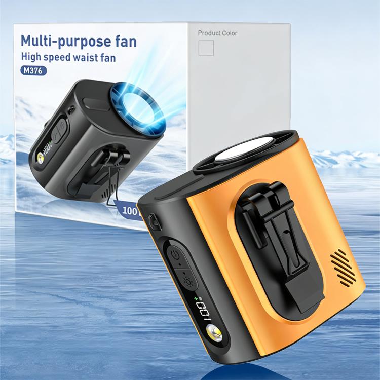 Mini ventilador de alta velocidad M376 para colgar en la cintura con compresa de hielo y batería de 3600 mAh.