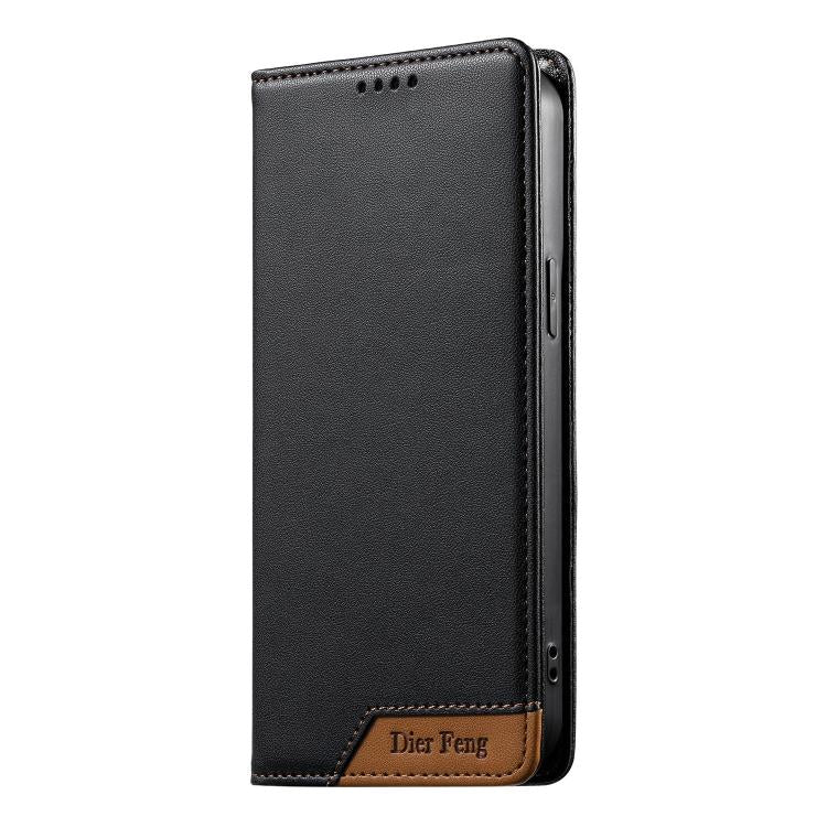 Funda para teléfono Dierfeng Splicing de cuero vegano con imán RFID resistente, For iPhone 17e / 16e, For iPhone 17 Pro Max, For iPhone 17 Pro, For iPhone 17, For iPhone Air, For iPhone 16 Pro Max, For iPhone 16 Pro, For iPhone 16 Plus