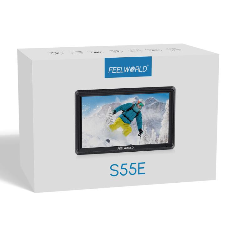 FEELWORLD S55E Monitor de vídeo de campo para cámara DSLR de 5,5 pulgadas, FHD IPS, compatible con 4K, entrada y salida HDMI, brazo inclinable, salida de alimentación