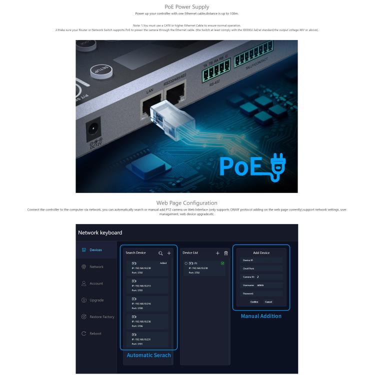 Controlador de cámara PTZ NDI FEELWORLD KBC20 con joystick y teclado, compatible con múltiples protocolos de control PoE., EU Plug, US Plug, UK Plug, AU Plug