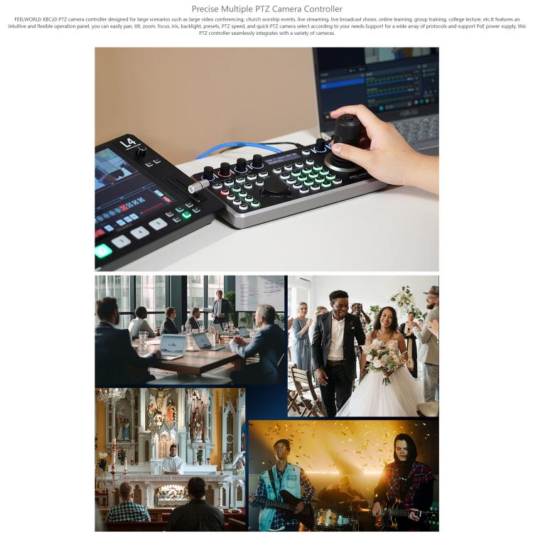 Controlador de cámara PTZ NDI FEELWORLD KBC20 con joystick y teclado, compatible con múltiples protocolos de control PoE., EU Plug, US Plug, UK Plug, AU Plug