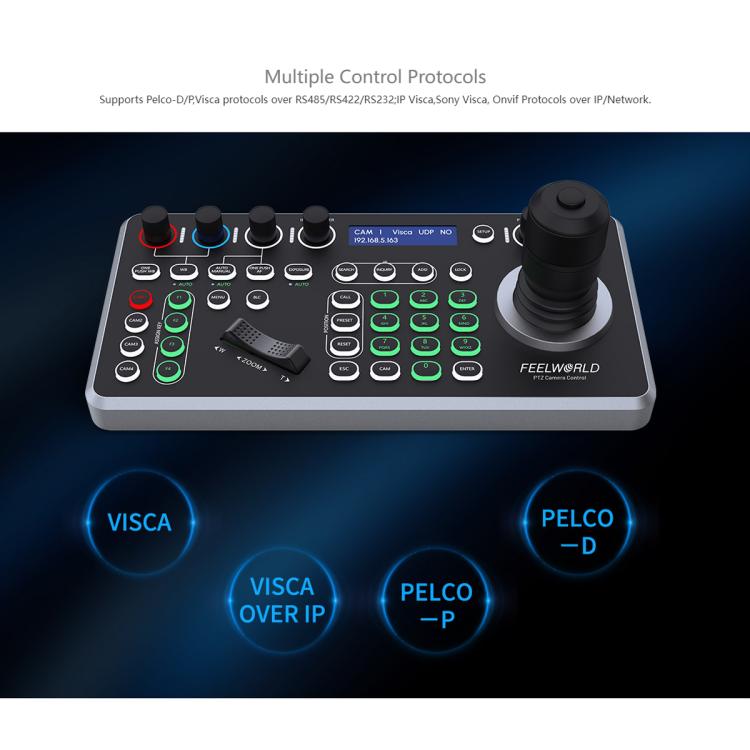Controlador de cámara PTZ NDI FEELWORLD KBC20 con joystick y teclado, compatible con múltiples protocolos de control PoE., EU Plug, US Plug, UK Plug, AU Plug