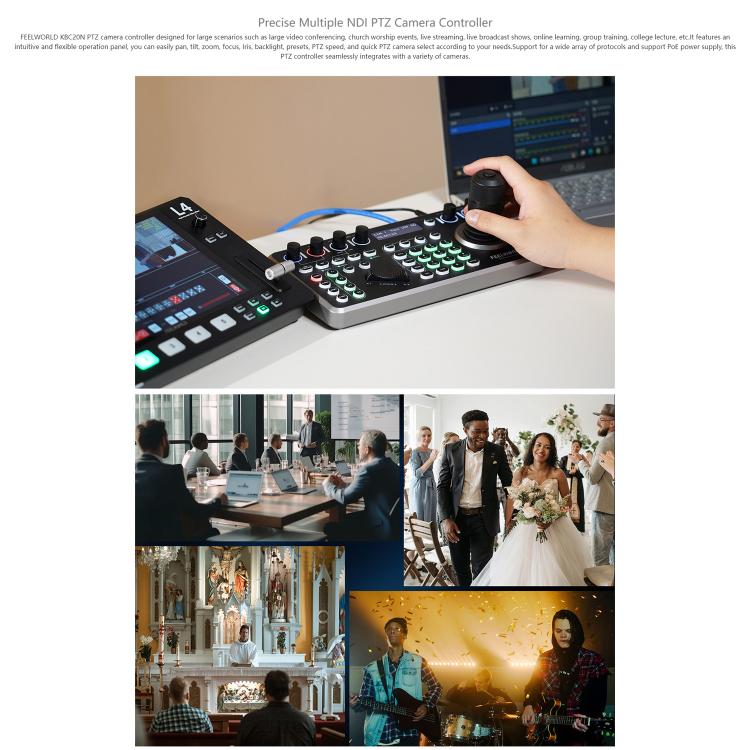 Controlador de cámara PTZ FEELWORLD KBC20N NDI con joystick y teclado, compatible con múltiples protocolos de control PoE., EU Plug, US Plug, UK Plug, AU Plug