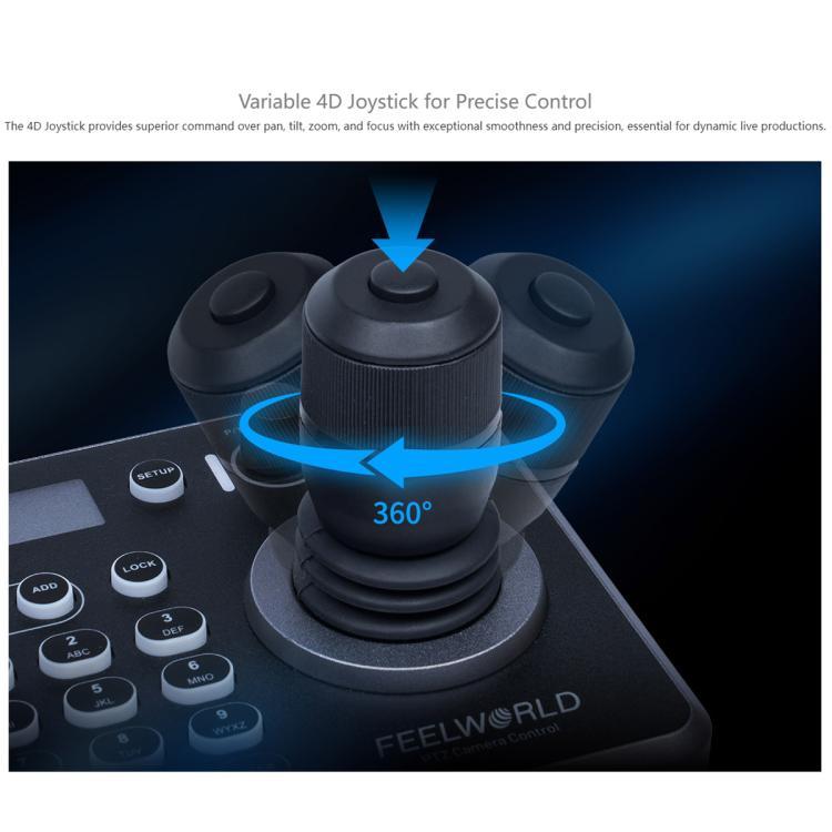 Controlador de cámara PTZ FEELWORLD KBC20N NDI con joystick y teclado, compatible con múltiples protocolos de control PoE., EU Plug, US Plug, UK Plug, AU Plug
