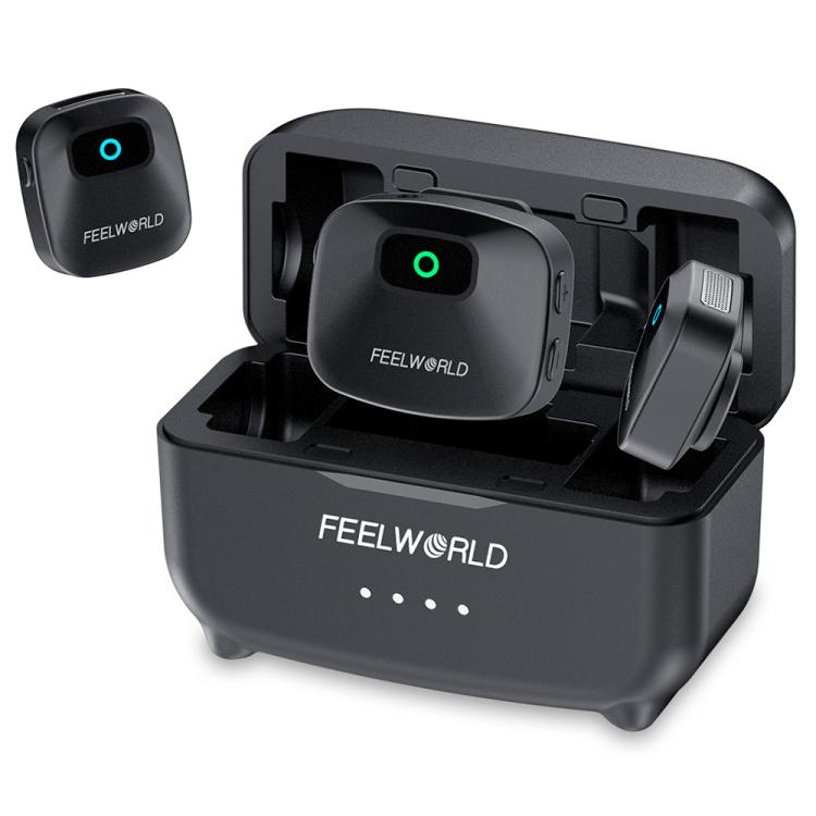 Micrófono de solapa inalámbrico FEELWORLD LM1 para teléfono, ordenador y cámara, 2 transmisores + 1 receptor + estuche de carga