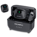 Micrófono de solapa inalámbrico FEELWORLD LM1 para teléfono, ordenador y cámara, 2 transmisores + 1 receptor + estuche de carga