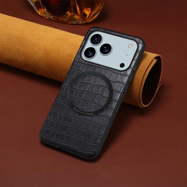 Funda magnética para teléfono Denior A09 de piel sintética vegana con textura de cocodrilo., For iPhone 17 Pro Max, For iPhone 17 Pro