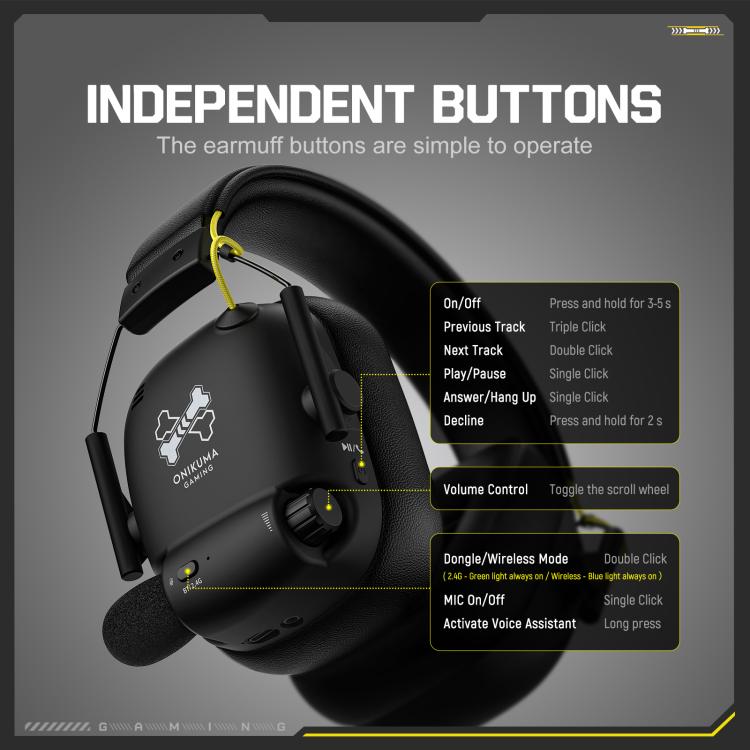 Auriculares para juegos ONIKUMA GT888 con Bluetooth 2.4G de cuatro modos (con cable/inalámbricos), GT888