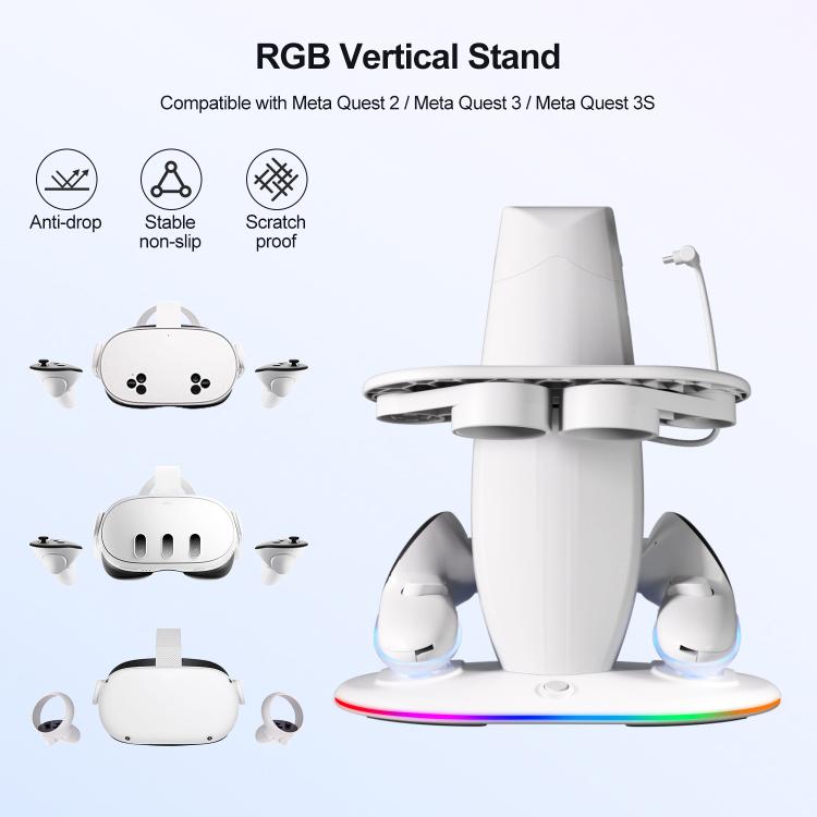 Soporte para pantalla de realidad virtual con iluminación RGB WG68 y carga rápida, enchufe estadounidense., For Meta Quest 2 / 3 / 3S