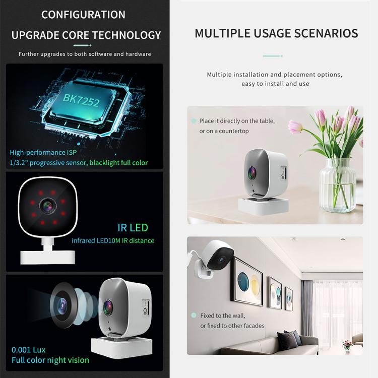 Cámara de vigilancia inalámbrica WiFi inteligente de alta definición y gran angular., 30W Pixels, 300W Pixels