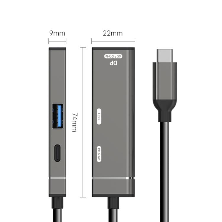Estación de acoplamiento HUB de 60 W con puertos USB-C a USB-C, USB-A y DisplayPort 4K, Type-C to Type-C+USB+DP