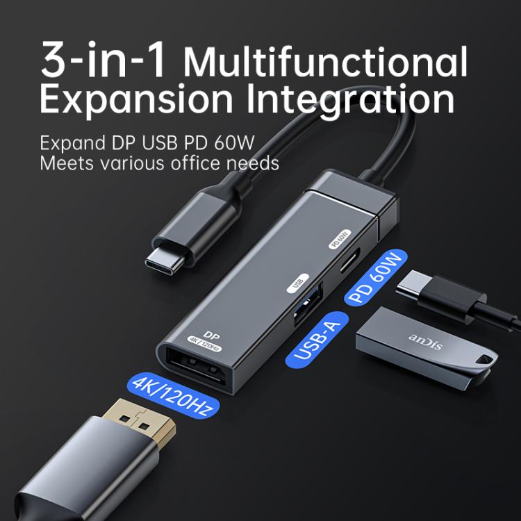 Estación de acoplamiento HUB de 60 W con puertos USB-C a USB-C, USB-A y DisplayPort 4K, Type-C to Type-C+USB+DP