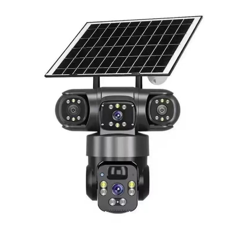 Cámara de vigilancia panorámica V380 Pro de 2 MP con triple lente de 360 grados, inalámbrica, WiFi y alimentada por energía solar.