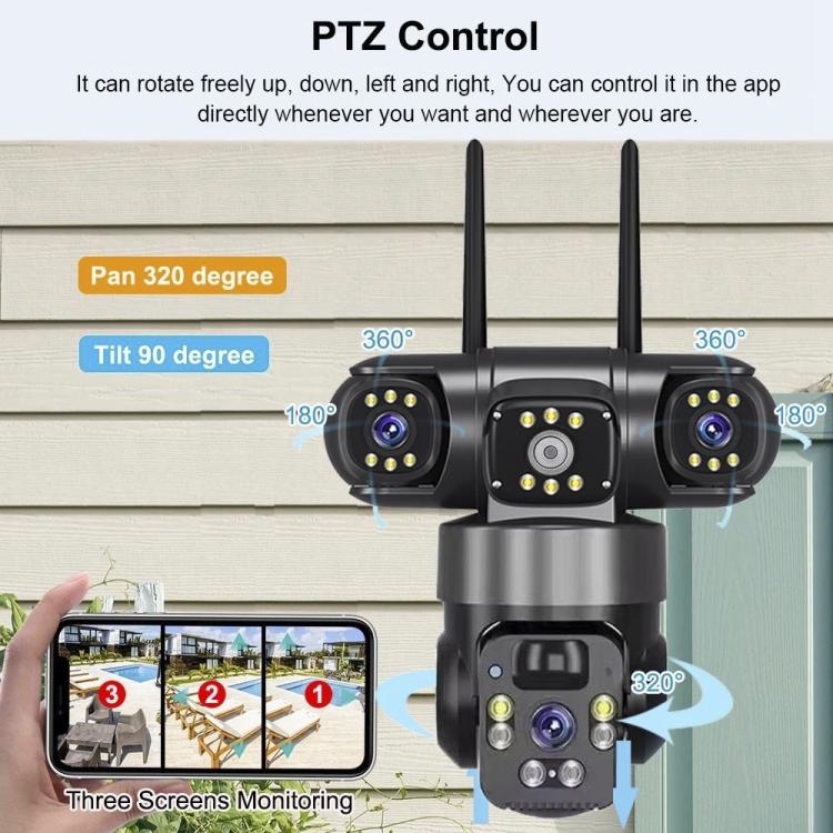 Cámara de vigilancia panorámica V380 Pro de 2 MP con triple lente de 360 grados, inalámbrica, WiFi y alimentada por energía solar.