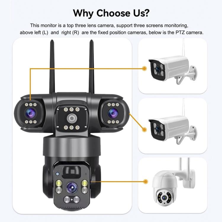 Cámara de vigilancia panorámica V380 Pro de 2 MP con triple lente de 360 grados, inalámbrica, WiFi y alimentada por energía solar.