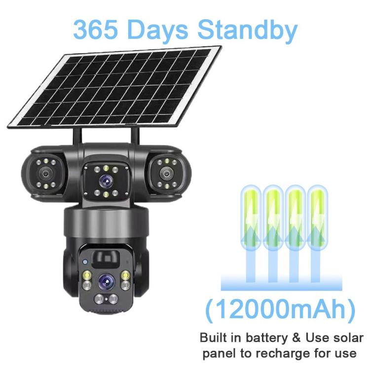 Cámara de vigilancia panorámica V380 Pro de 2 MP con triple lente de 360 grados, inalámbrica, WiFi y alimentada por energía solar.