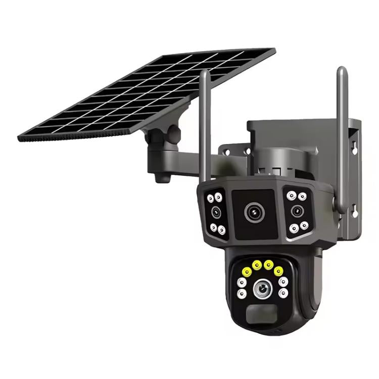 Cámara de vigilancia V380 Pro panorámica de 3 MP con doble lente, inalámbrica, WiFi y alimentada por energía solar.