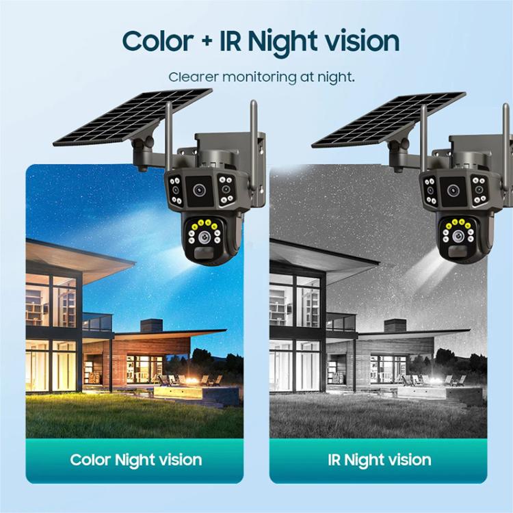 Cámara de vigilancia V380 Pro panorámica de 3 MP con doble lente, inalámbrica, WiFi y alimentada por energía solar.