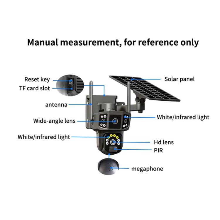 Cámara de vigilancia V380 Pro panorámica de 3 MP con doble lente, inalámbrica, WiFi y alimentada por energía solar.