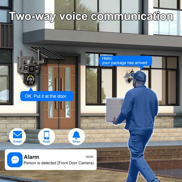 Cámara de vigilancia V380 Pro panorámica de 3 MP con doble lente, inalámbrica, WiFi y alimentada por energía solar.