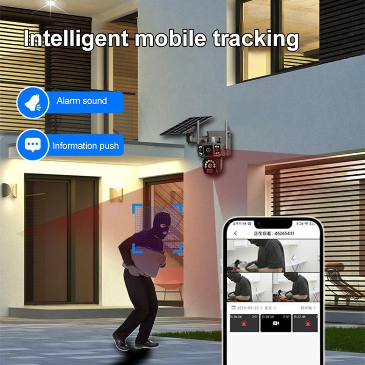 Cámara de vigilancia V380 Pro panorámica de 3 MP con doble lente, inalámbrica, WiFi y alimentada por energía solar.