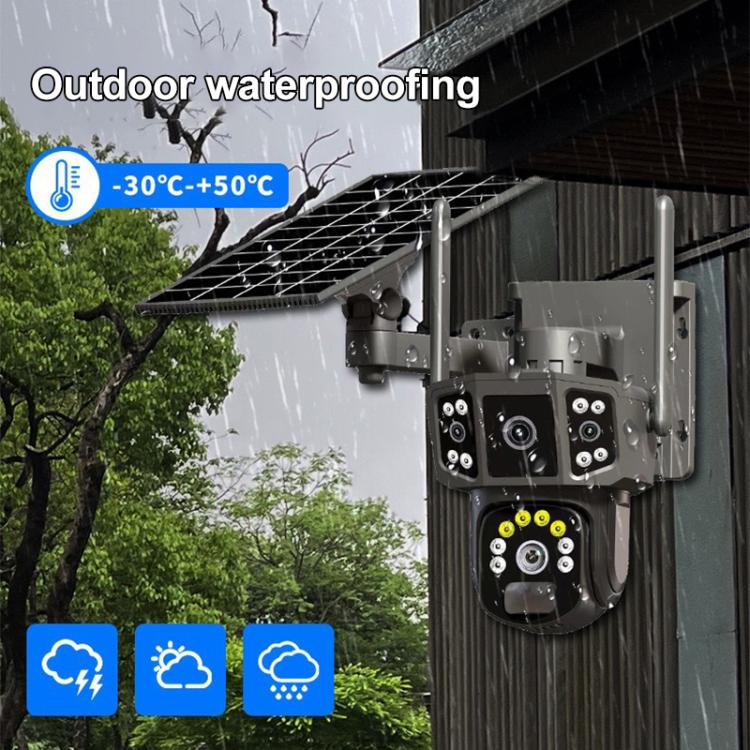 Cámara de vigilancia V380 Pro panorámica de 3 MP con doble lente, inalámbrica, WiFi y alimentada por energía solar.