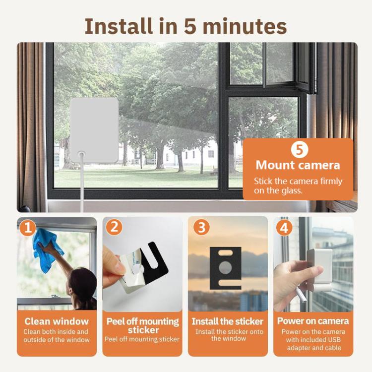 Cámara de vigilancia inteligente inalámbrica WiFi para ventanas, 2.4GHz, 5.0GHz