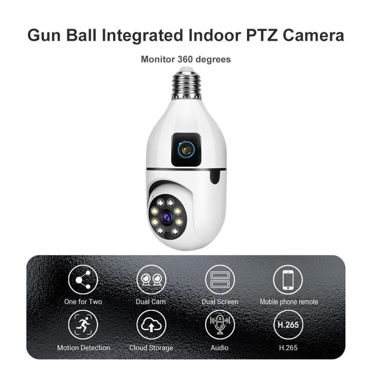 Cámara PTZ V380 Pro de 4 MP a todo color con doble lente, WiFi de 2,4 GHz, casquillo E27 y visión nocturna.