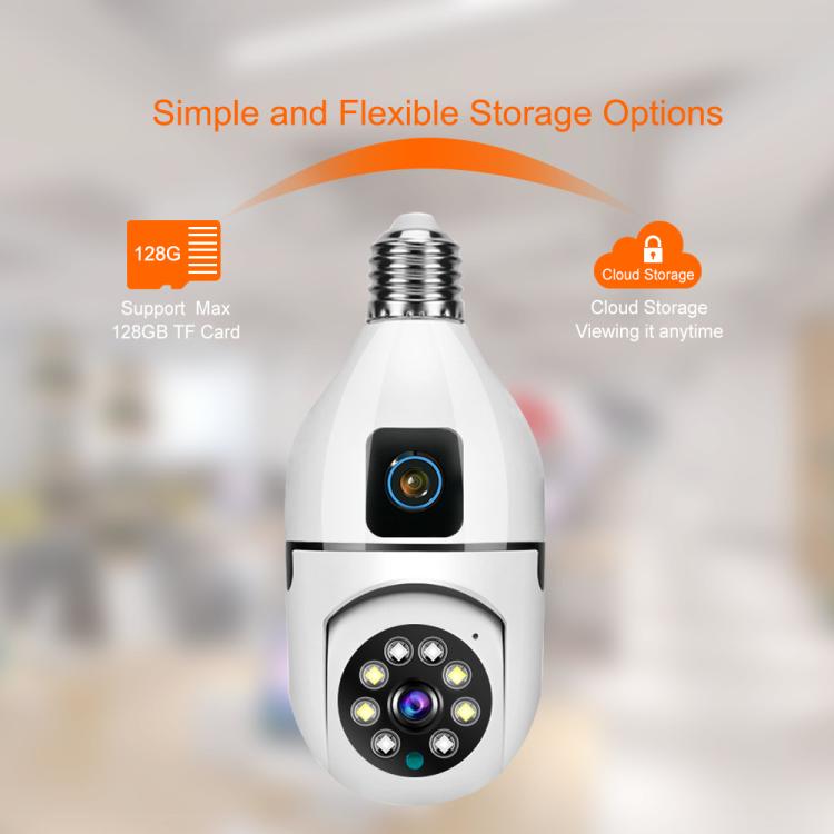 Cámara PTZ V380 Pro de 4 MP a todo color con doble lente, WiFi de 2,4 GHz, casquillo E27 y visión nocturna.