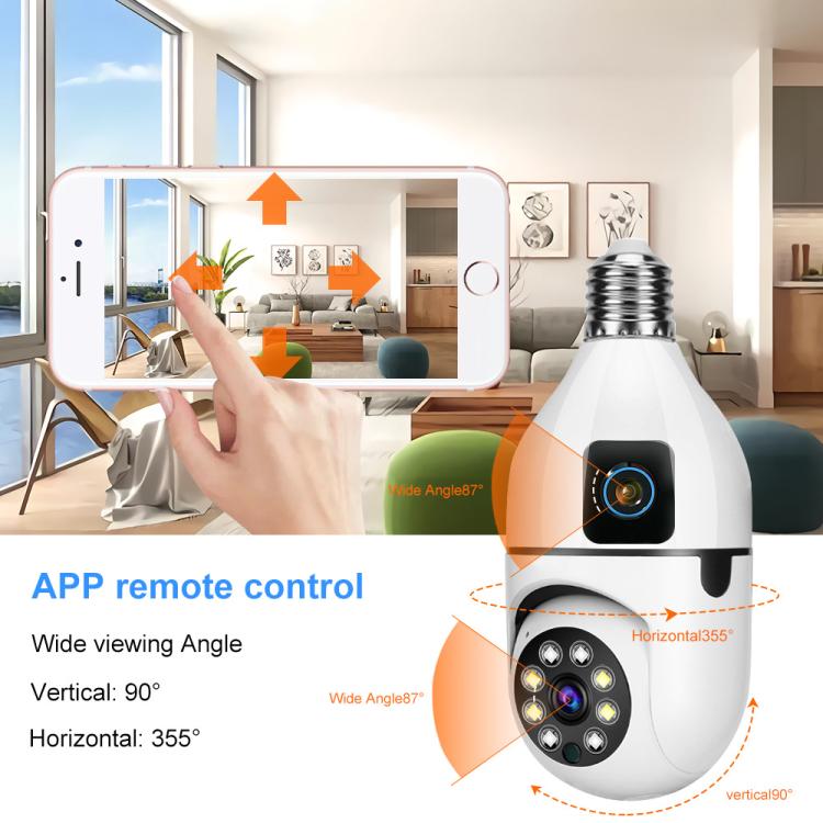 Cámara PTZ V380 Pro de 4 MP a todo color con doble lente, WiFi de 2,4 GHz, casquillo E27 y visión nocturna.