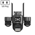 Cámara de seguridad inalámbrica WiFi ICSee de triple lente y 3 MP, cámara IP panorámica PTZ de tres pantallas con visión nocturna a todo color., US Plug, EU Plug